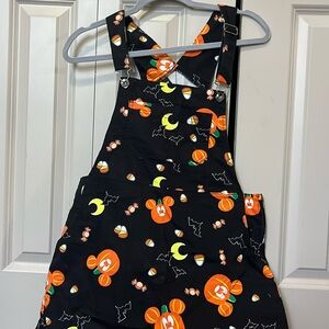 Disney Hot Topic Halloween Mickey Pumpkin Black Overalls Pinafore Dress